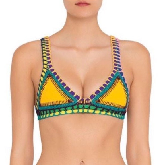 Kiini Yellow Ro Crochet Bikini Swim Top Size Large